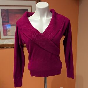 NEW Elegant V-Neck Wrap Sweater - Fuchsia Size S